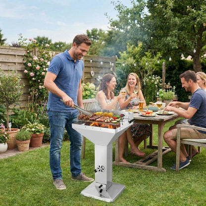 TLGREEN Holzkohlegrill 11550, Edelstahl Säulengrill höhenverstellbar
