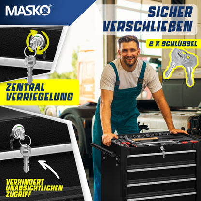 MASKO Werkstattwagen 5 Schubladen Schwarz Abschliessbar