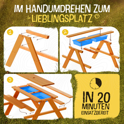 FRIEDO 2in1 Kindersitzgruppe aus lackiertem Holz mit Matschtisch