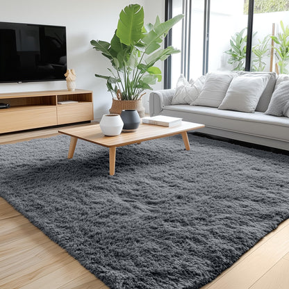Homaxy Hochflor Teppich waschbar rutschfest 160 x 220 cm Dunkelgrau