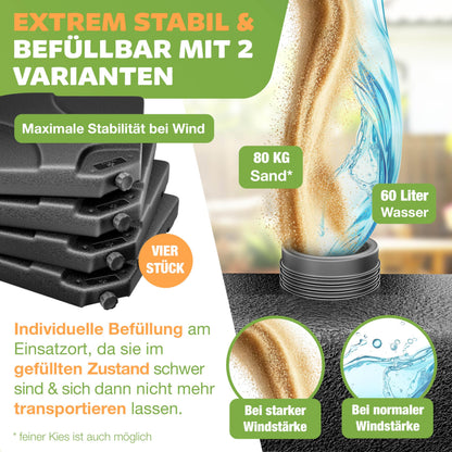 KESSER Sonnenschirmständer 4-teilig für Ampelschirm, befüllbar