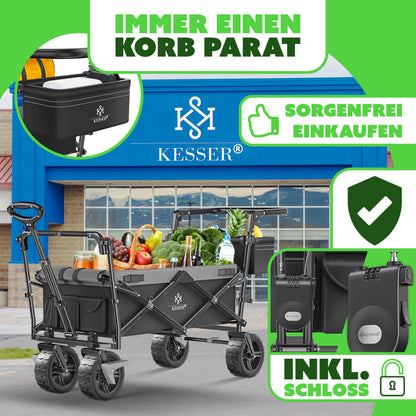 KESSER Bollerwagen GT9000 faltbar mit Dach – Hartgummi-Räder