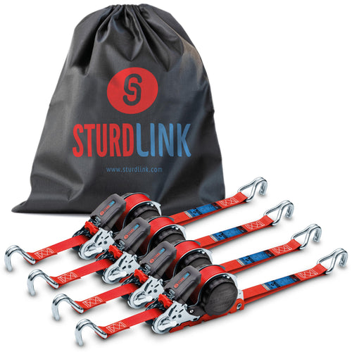 Automatik Spanngurt 5m 25mm – Selbstaufrollend 4er Set J-Haken. Gurtband zur sicheren Ladungssicherung auf Fahrzeugen.