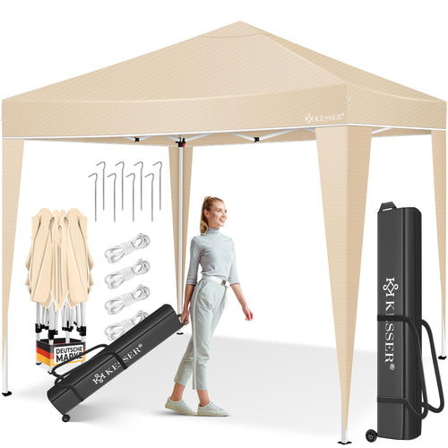 KESSER Pop-Up Faltpavillon 3x3m Gartenpavillon – Beige. Pavillon für Sonnen- und Wetterschutz im Garten.