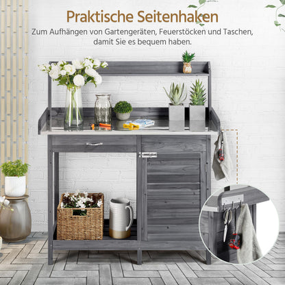 Yaheetech Pflanztisch aus Tannenholz, verzinkte Arbeitsplatte, grau
