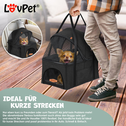 LOVPET® Hundewagen 2in1 – Buggy & Tragetasche bis 20kg