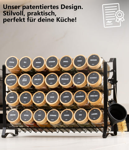 Deco haus Gewürzregal stehend & hängend mit 28 Gewürzgläsern, schwarz