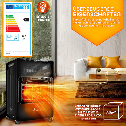 TRESKO Infrarot Gasheizung 4200W Gasofen mit Regler – Schwarz