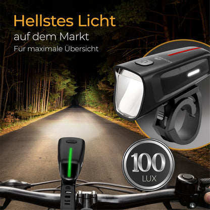 LICHTMEISTER Fahrradlicht 100 Lux LED mit Bremslicht, USB-C, StVZO