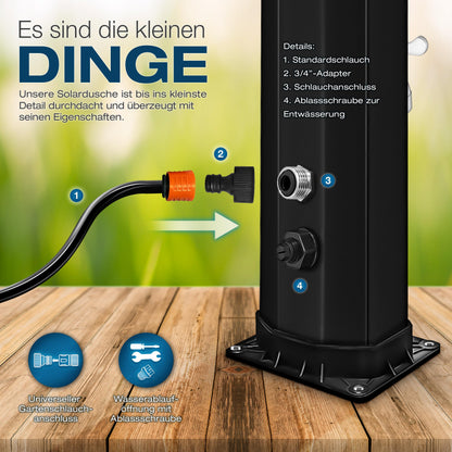 tillvex Solardusche 35 Liter mit Abdeckung und Fussdusche