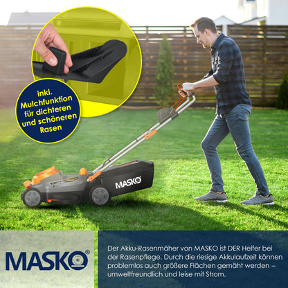 MASKO Akku Rasenmäher Mulch 33cm – inkl. 4Ah Akku Set