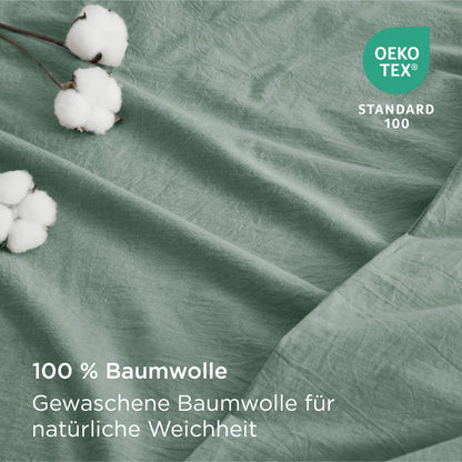 BEDSURE Bettwäsche Set 135x200 cm Baumwolle Salbeigrün 4teilig