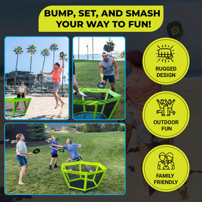 PaddleSmash Outdoor-Spielset – Pickleball-Roundnet mit 4 Paddeln