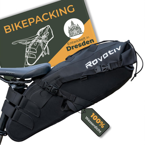 Rovativ Bikepacking Satteltasche ST1, 10 Liter, wasserdicht, TPU, mit Klettbändern für Gravelbike und MTB