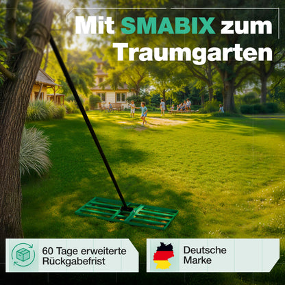 Smabix Rasenrakel 75x35 cm mit 2 m Metallstiel, abgerundete Kanten