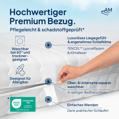 AM Qualitätsmatratzen Deluxe Taschenfederkern Matratze 90x200cm H3