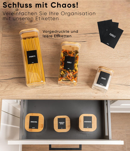 Deco haus Vorratsgläser eckig, 12er Set mit luftdichtem Bambusdeckel