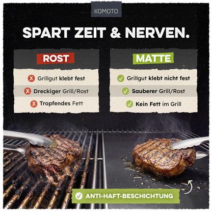KOMOTO Grillmatte 6er Set 50x40 cm, extra dick, hitzebeständig