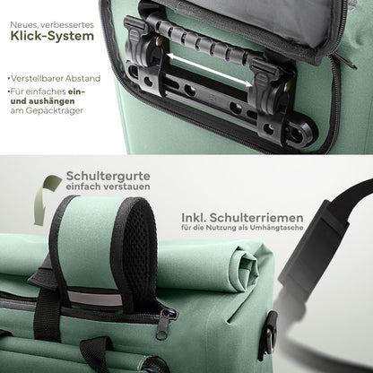 MIVELO Fahrradtasche Gepäckträger 3in1 wasserdicht Mint