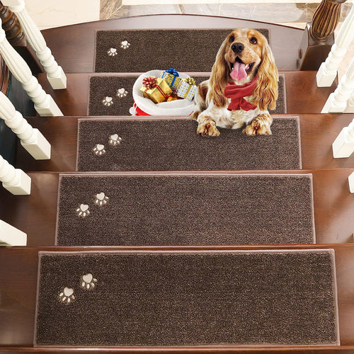 BEQHAUSE Stufenmatten rutschfest Set – 15 Stk. Braun 22x70cm. 15 braune, rechteckige Stufenmatten. Schützen und sichern Treppen vor Rutschgefahr.