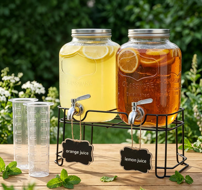 Deefongo Glas-Getränkespender 2er-Set 4 L mit Ständer und Hahn