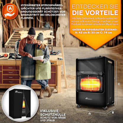 TRESKO Infrarot Gasheizung 4200W Gasofen mit Regler – Schwarz