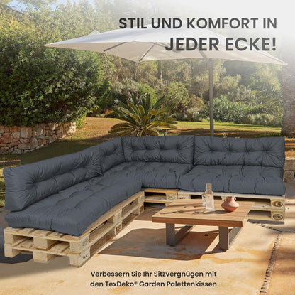 TexDeko Garden Palettenkissen Set 120x80 cm, 3-teilig, Anthrazit
