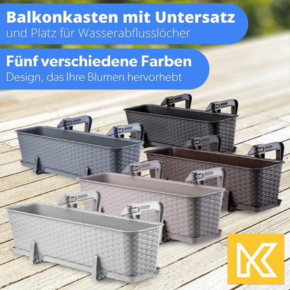 KADAX Blumenkasten 60 cm 3er Set Balkonkasten Kunststoff Anthrazit