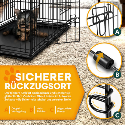 TRESKO Hundekäfig faltbar mit 2 Türen Transportbox – 91x58x64 cm