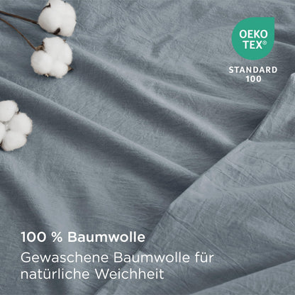 BEDSURE Bettwäsche-Set 135x200 Baumwolle Graublau 4-teilig