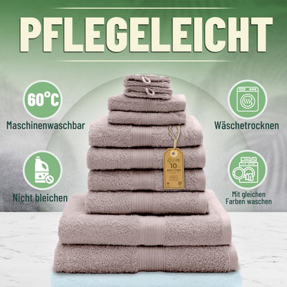 Green Mark Handtuch-Set 10-teilig aus Baumwolle, Sand/Beige