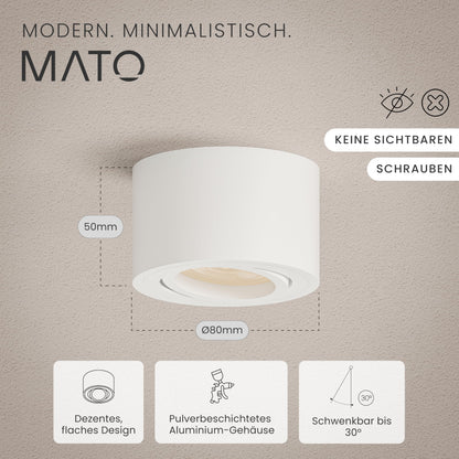 MATO Aufbauspot LED 6er Set Weiss flach schwenkbar Ø80mm