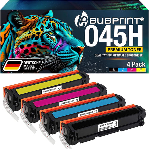 Bubprint Canon 045H Kompatibel Toner 4er Set: Vier schwarze Tonerkartuschen für Laserdrucker, liefert gestochen scharfe Ausdrucke.