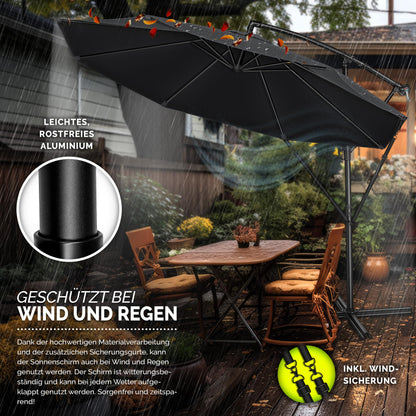 tillvex Ampelschirm Ø 350 cm Aluminium mit Kurbel & Abdeckung