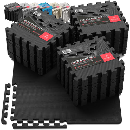Fitness Bodenschutzmatte Puzzle Trainingsmatten - 3er Set. Rechteckige Puzzlematten zum Schutz von Böden bei Fitnessübungen.
