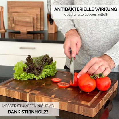 Waldland Schneidebrett Akazienholz Stirnholz mit Saftrille 40x30 cm