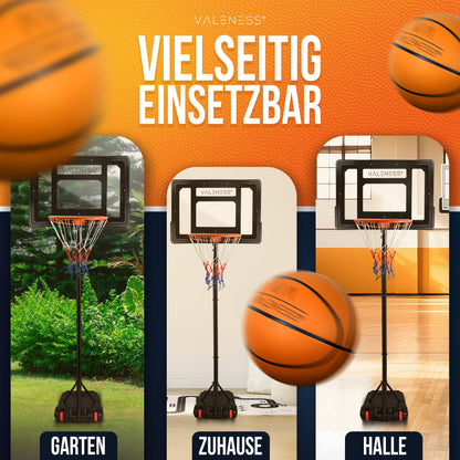 VALENESS Basketballkorb Outdoor höhenverstellbar 150-210 cm mit Ball