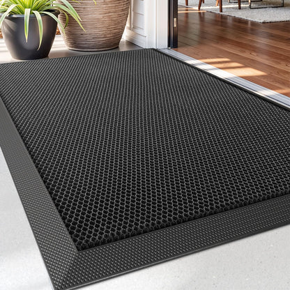 DEXI Fussmatte aussen 60x90 cm, rutschfeste Schmutzfangmatte schwarz aus Nylon und Gummi
