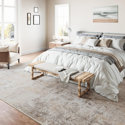 HUGEAR Teppich Wohnzimmer 240 x 300 cm, Beige Grau, waschbar, Kurzflor