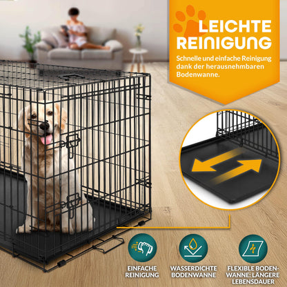 TRESKO Hundekäfig faltbar 2 Türen – Transportkäfig 122x74.5x80.5 cm
