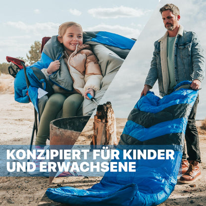 MalloMe Camping-Schlafsack für Erwachsene und Kinder, 10–25 °C