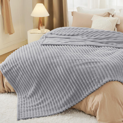 BEDSURE Kuscheldecke 220x240 cm, Flanell-Fleecedecke, Hellgrau