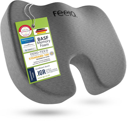 feela Orthopädisches Sitzkissen, ergonomischer Memory-Schaum, Weich – U-förmig, dunkelgrau