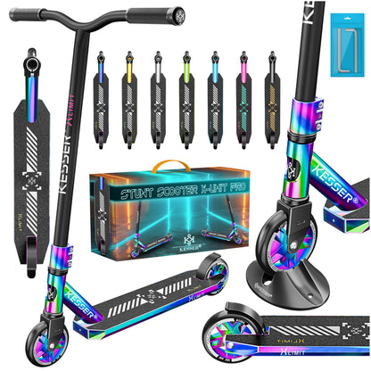 KESSER® Stunt Scooter X-Limit-Pro – 360° Lenkung mit Ständer. Robuster Roller mit T-Lenker und Deck für Freestyle-Stunts und Tricks.