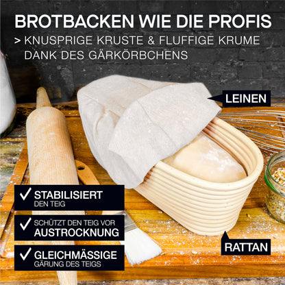 besok Brotbackform mit Deckel, Gusseisen-Set mit Gärkorb & Teigmesser