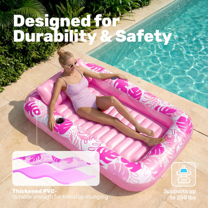 Sloosh Tanning Pool – aufblasbare Sonnenliege mit Kissen, rosa