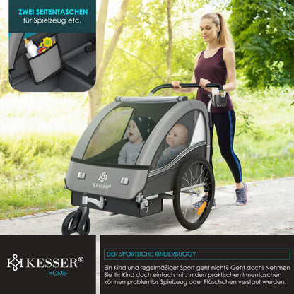 KESSER® Sport-RX 2in1 Kinderfahrradanhänger – 1-2 Kinder
