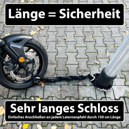 KOHLBURG Alcatraz Motorrad Sicherheits Kettenschloss - 150cm VdS