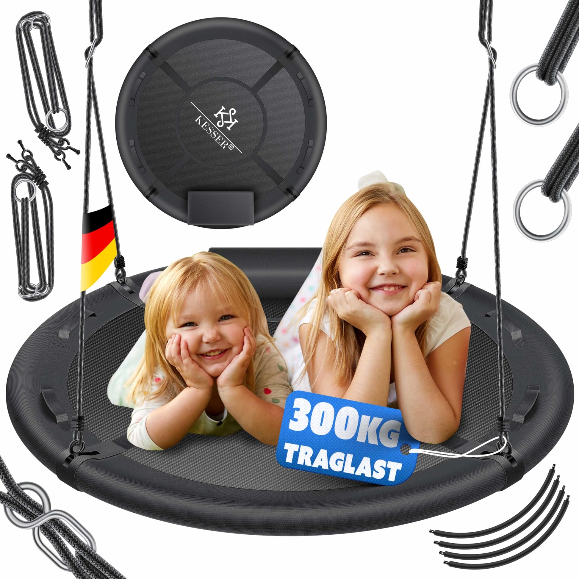 KESSER Nestschaukel Rundschaukel Ø 100cm mit Kissen Anthrazit. Zum Schaukeln und Entspannen draußen.