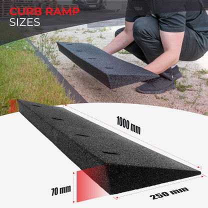 TopRubber Bordsteinrampe 1000x250x70 mm Auffahrrampe aus Gummigranulat